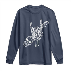 Rock N Roll Long Sleeve Shirt Skeleton Hand Playing Guitar Heavy Metal Music TS12 Navy Print Your Wear