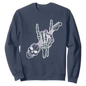 Rock N Roll Sweatshirt Skeleton Hand Playing Guitar Heavy Metal Music TS12 Navy Print Your Wear