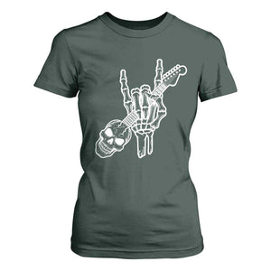 Rock N Roll T Shirt For Women Skeleton Hand Playing Guitar Heavy Metal Music TS12 Dark Forest Green Print Your Wear