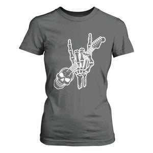 Rock N Roll T Shirt For Women Skeleton Hand Playing Guitar Heavy Metal Music TS12 Dark Heather Print Your Wear