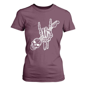 Rock N Roll T Shirt For Women Skeleton Hand Playing Guitar Heavy Metal Music TS12 Maroon Print Your Wear