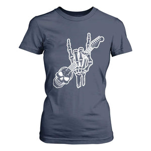Rock N Roll T Shirt For Women Skeleton Hand Playing Guitar Heavy Metal Music TS12 Navy Print Your Wear