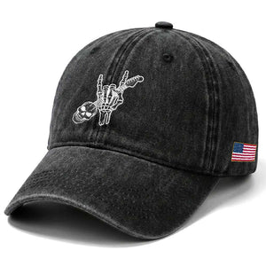 Rock N Roll Washed Cotton Baseball Cap Skeleton Hand Playing Guitar Heavy Metal Music TS12 Print Your Wear