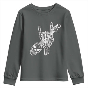 Rock N Roll Youth Sweatshirt Skeleton Hand Playing Guitar Heavy Metal Music TS12 Dark Heather Print Your Wear