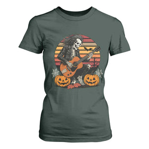 Halloween Rock T Shirt For Women Skeleton Playing Guitar Rock And Roll TS12 Dark Forest Green Print Your Wear