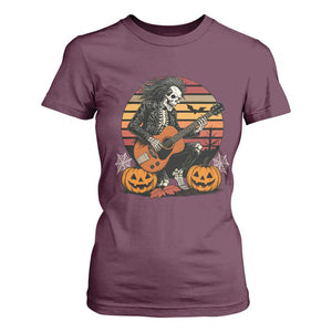 Halloween Rock T Shirt For Women Skeleton Playing Guitar Rock And Roll TS12 Maroon Print Your Wear