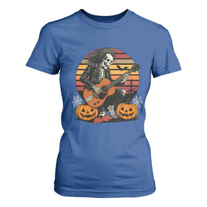 Halloween Rock T Shirt For Women Skeleton Playing Guitar Rock And Roll TS12 Royal Blue Print Your Wear