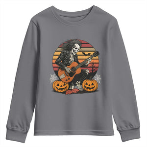 Halloween Rock Youth Sweatshirt Skeleton Playing Guitar Rock And Roll TS12 Charcoal Print Your Wear