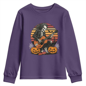 Halloween Rock Youth Sweatshirt Skeleton Playing Guitar Rock And Roll TS12 Purple Print Your Wear