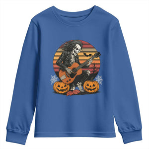 Halloween Rock Youth Sweatshirt Skeleton Playing Guitar Rock And Roll TS12 Royal Blue Print Your Wear