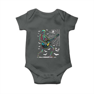 Halloween Rock And Roll Baby Onesie Skeleton Playing Guitar TS12 Dark Heather Print Your Wear
