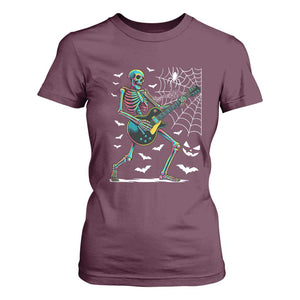 Halloween Rock And Roll T Shirt For Women Skeleton Playing Guitar TS12 Maroon Print Your Wear