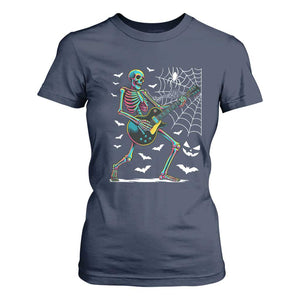 Halloween Rock And Roll T Shirt For Women Skeleton Playing Guitar TS12 Navy Print Your Wear