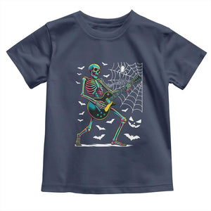 Halloween Rock And Roll Toddler T Shirt Skeleton Playing Guitar TS12 Navy Print Your Wear