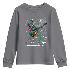 Halloween Rock And Roll Youth Sweatshirt Skeleton Playing Guitar TS12 Charcoal Print Your Wear
