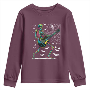 Halloween Rock And Roll Youth Sweatshirt Skeleton Playing Guitar TS12 Maroon Print Your Wear