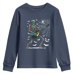 Halloween Rock And Roll Youth Sweatshirt Skeleton Playing Guitar TS12 Navy Print Your Wear