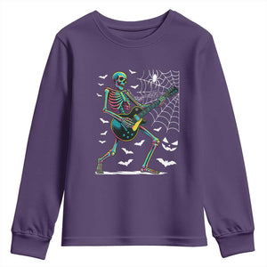 Halloween Rock And Roll Youth Sweatshirt Skeleton Playing Guitar TS12 Purple Print Your Wear