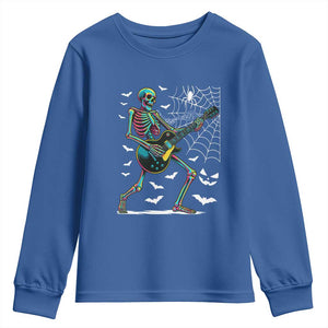 Halloween Rock And Roll Youth Sweatshirt Skeleton Playing Guitar TS12 Royal Blue Print Your Wear