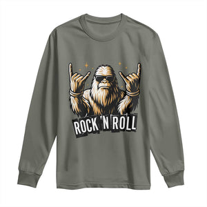 Funny Bigfoot Rock N Roll Long Sleeve Shirt Music Lover Sasquatch TS12 Military Green Print Your Wear