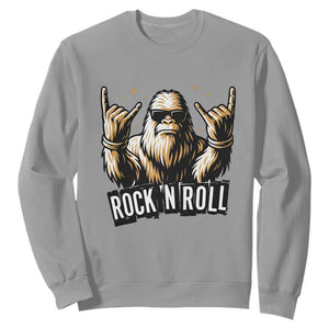 Funny Bigfoot Rock N Roll Sweatshirt Music Lover Sasquatch TS12 Sport Gray Print Your Wear