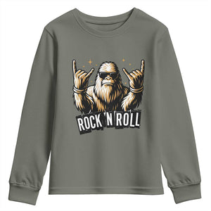 Funny Bigfoot Rock N Roll Youth Sweatshirt Music Lover Sasquatch TS12 Military Green Print Your Wear