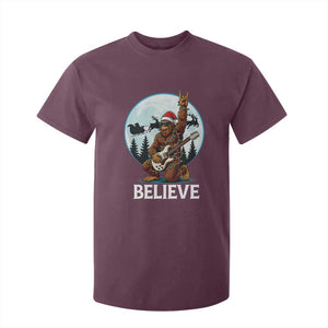 Christmas Bigfoot T Shirt For Kid Believe Funny Santa Rock N Roll TS12 Maroon Print Your Wear