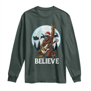 Christmas Bigfoot Long Sleeve Shirt Believe Funny Santa Rock N Roll TS12 Dark Forest Green Print Your Wear