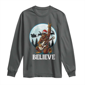 Christmas Bigfoot Long Sleeve Shirt Believe Funny Santa Rock N Roll TS12 Dark Heather Print Your Wear