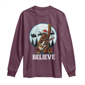 Christmas Bigfoot Long Sleeve Shirt Believe Funny Santa Rock N Roll TS12 Maroon Print Your Wear