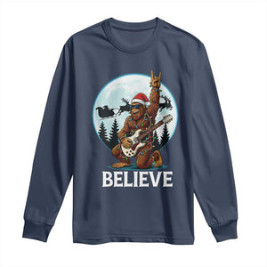 Christmas Bigfoot Long Sleeve Shirt Believe Funny Santa Rock N Roll TS12 Navy Print Your Wear