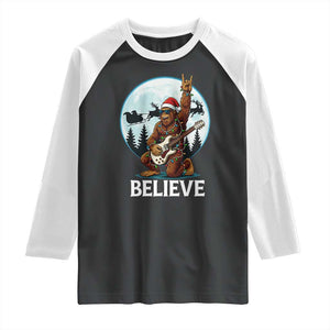 Christmas Bigfoot Raglan Shirt Believe Funny Santa Rock N Roll TS12 Black White Print Your Wear