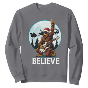 Christmas Bigfoot Sweatshirt Believe Funny Santa Rock N Roll TS12 Charcoal Print Your Wear