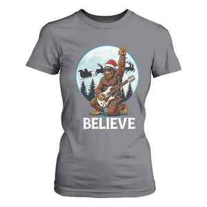 Christmas Bigfoot T Shirt For Women Believe Funny Santa Rock N Roll TS12 Charcoal Print Your Wear