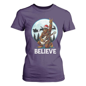 Christmas Bigfoot T Shirt For Women Believe Funny Santa Rock N Roll TS12 Purple Print Your Wear