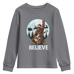 Christmas Bigfoot Youth Sweatshirt Believe Funny Santa Rock N Roll TS12 Charcoal Print Your Wear