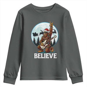 Christmas Bigfoot Youth Sweatshirt Believe Funny Santa Rock N Roll TS12 Dark Heather Print Your Wear