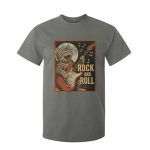 Funny Rock And Roll T Shirt For Kid Cat Playing Electric Guitar Music Lover TS12 Military Green Print Your Wear