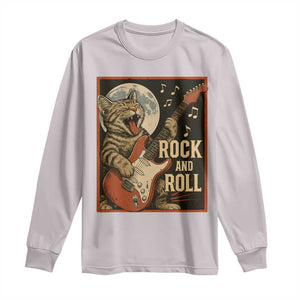 Funny Rock And Roll Long Sleeve Shirt Cat Playing Electric Guitar Music Lover TS12 Ice Gray Print Your Wear