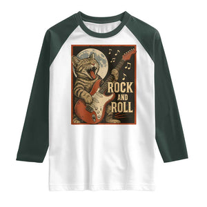 Funny Rock And Roll Raglan Shirt Cat Playing Electric Guitar Music Lover TS12 White Dark Forest Green Print Your Wear