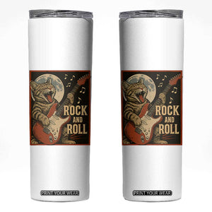 Funny Rock And Roll Skinny Tumbler Cat Playing Electric Guitar Music Lover TS12 White Print Your Wear