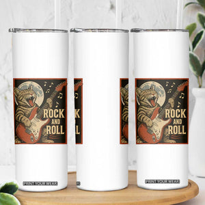 Funny Rock And Roll Skinny Tumbler Cat Playing Electric Guitar Music Lover TS12 Print Your Wear