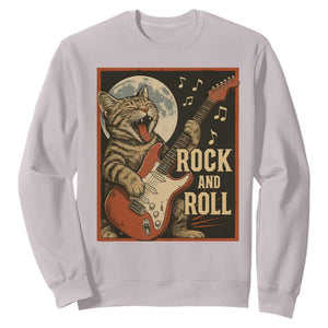 Funny Rock And Roll Sweatshirt Cat Playing Electric Guitar Music Lover TS12 Ice Gray Print Your Wear