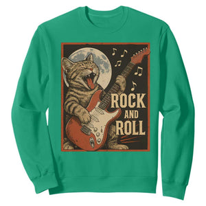 Funny Rock And Roll Sweatshirt Cat Playing Electric Guitar Music Lover TS12 Irish Green Print Your Wear
