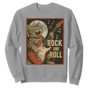Funny Rock And Roll Sweatshirt Cat Playing Electric Guitar Music Lover TS12 Sport Gray Print Your Wear