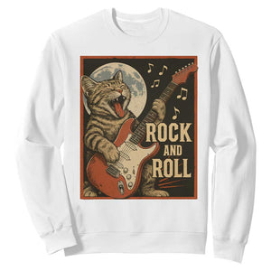 Funny Rock And Roll Sweatshirt Cat Playing Electric Guitar Music Lover TS12 White Print Your Wear