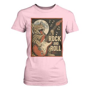 Funny Rock And Roll T Shirt For Women Cat Playing Electric Guitar Music Lover TS12 Light Pink Print Your Wear