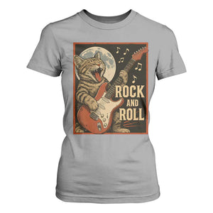 Funny Rock And Roll T Shirt For Women Cat Playing Electric Guitar Music Lover TS12 Sport Gray Print Your Wear