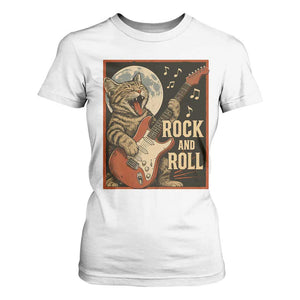 Funny Rock And Roll T Shirt For Women Cat Playing Electric Guitar Music Lover TS12 White Print Your Wear