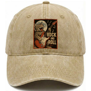 Funny Rock And Roll Washed Cotton Baseball Cap Cat Playing Electric Guitar Music Lover TS12 Print Your Wear